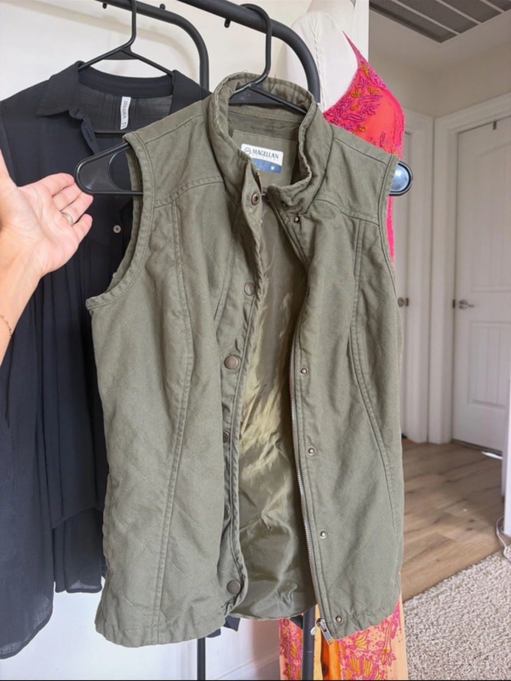 Magellan Outdoors Olive Utility Vest with Snap Front